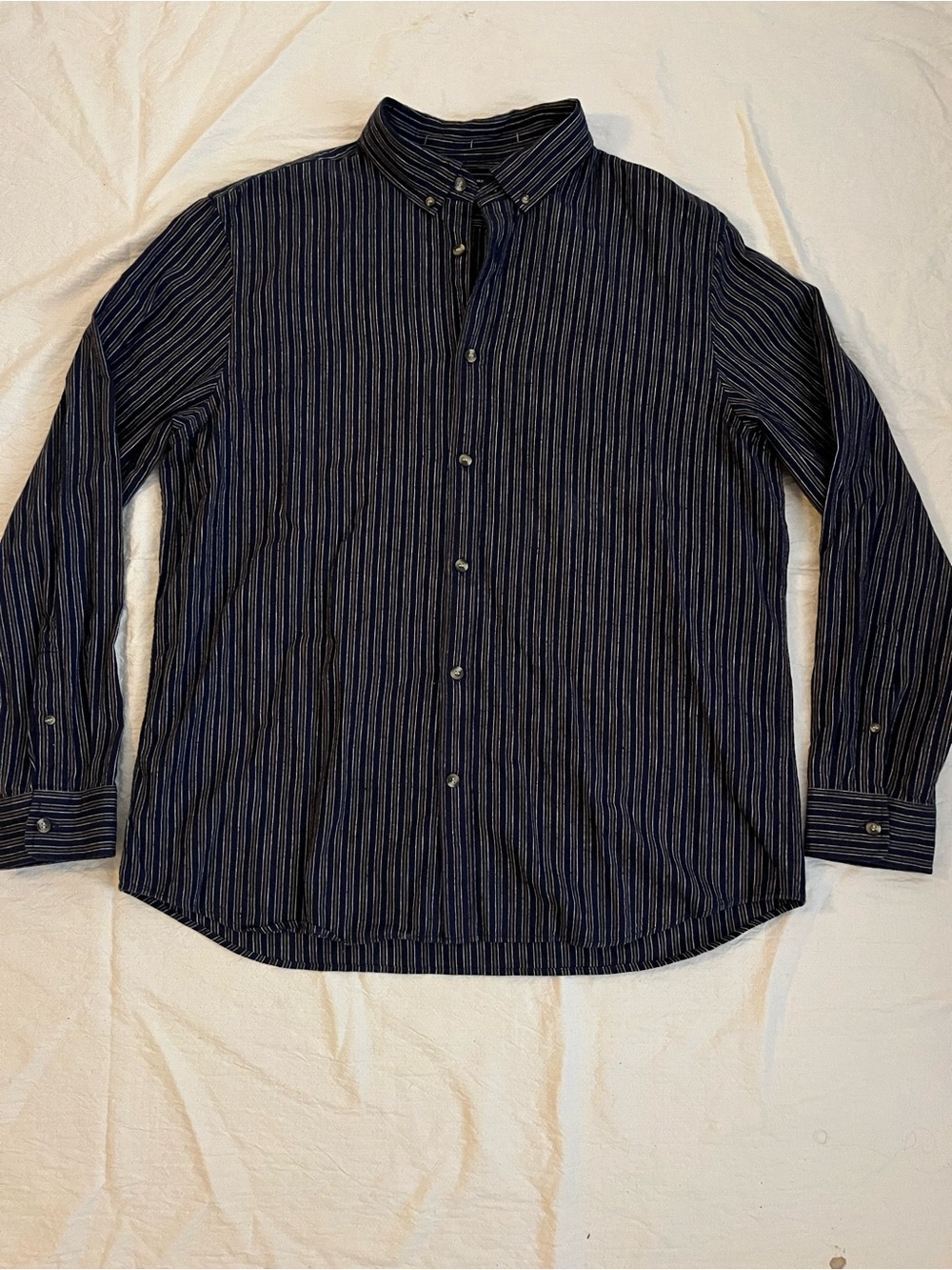 Banana Republic Navy and White Pinstripe Button-Down Shirt